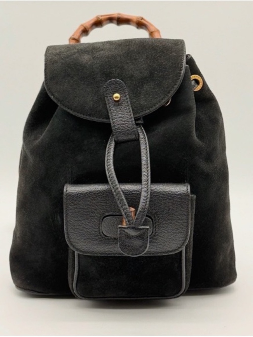 Vintage Gucci Suede Backpack with Bamboo Handle
